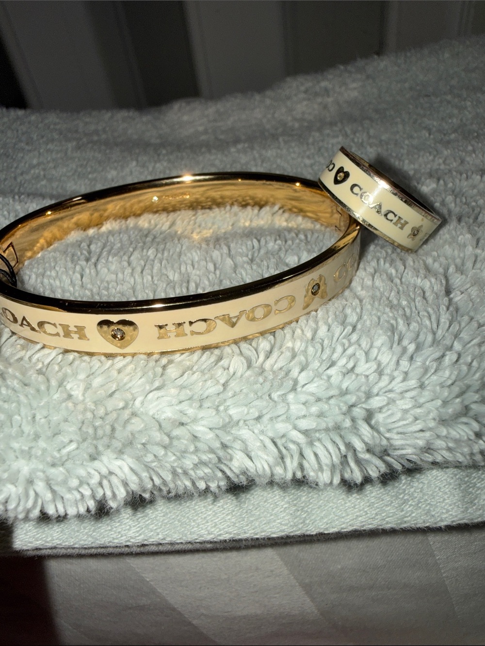 NWT - Coach Heart & Star Gold & Cream tone. Logo Bangle and Ring Set. Ring: 8